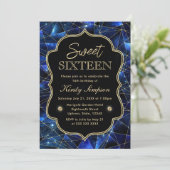 Invitation Bleu et or Midnight Crystal Galaxy Sweet 16 (Debout devant)