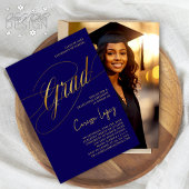 Invitation Bleu et or Minimal scénarisé Cérémonie de Grad Pho