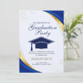 Invitation Bleu et or Parti de la graduation moderne (Debout devant)