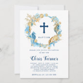 Invitation Bleu et or sous la mer Wreath Baptême (Devant)