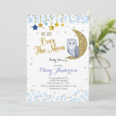 Invitation Bleu et or sur le Baby shower de la Chouette Lune (Debout devant)