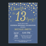 Invitation Bleu et or Surprise 13e Anniversaire Diamant<br><div class="desc">Surprise 13e anniversaire Invitation avec Arrière - plan Diamond Parties scintillant Bleu et Or. Confetti d'or. Anniversaire enfant. Ado adolescent garçon ou fille anniversaire. Pour plus de personnalisation,  cliquez sur le bouton "Customiser" et utilisez notre outil de conception pour modifier ce modèle.</div>