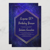 Invitation Bleu et or Surprise 30e anniversaire Dîner (Devant / Derrière)