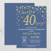 Invitation Bleu et or Surprise 40e Anniversaire Diamant (Devant / Derrière)
