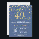 Invitation Bleu et or Surprise 40e Anniversaire Diamant<br><div class="desc">Surprise 40e anniversaire Invitation avec Arrière - plan Diamond Parties scintillant Bleu et Or. Confetti d'or. Anniversaire adulte. Hommes ou Femmes Anniversaire. Pour plus de personnalisation,  cliquez sur le bouton "Customiser" et utilisez notre outil de conception pour modifier ce modèle.</div>