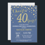 Invitation Bleu et or Surprise 40e Anniversaire Diamant<br><div class="desc">Surprise 40e anniversaire Invitation avec Arrière - plan Diamond Parties scintillant Bleu et Or. Confetti d'or. Anniversaire adulte. Hommes ou Femmes Anniversaire. Pour plus de personnalisation,  cliquez sur le bouton "Customiser" et utilisez notre outil de conception pour modifier ce modèle.</div>
