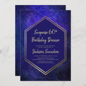 Invitation Bleu et or Surprise 60e anniversaire Dîner (Devant / Derrière)