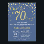 Invitation Bleu et or Surprise 70e Anniversaire Diamant<br><div class="desc">Surprise 70e anniversaire Invitation avec Parties scintillant bleue et or Arrière - plan diamant. Confetti d'or. Anniversaire adulte. Hommes ou Femmes Anniversaire. Pour plus de personnalisation,  cliquez sur le bouton "Customiser" et utilisez notre outil de conception pour modifier ce modèle.</div>