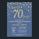 Invitation Bleu et or Surprise 70e Anniversaire Diamant<br><div class="desc">Surprise 70e anniversaire Invitation avec Parties scintillant bleue et or Arrière - plan diamant. Confetti d'or. Anniversaire adulte. Hommes ou Femmes Anniversaire. Pour plus de personnalisation,  cliquez sur le bouton "Customiser" et utilisez notre outil de conception pour modifier ce modèle.</div>
