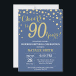 Invitation Bleu et or Surprise 90e Anniversaire Diamant<br><div class="desc">Surprise 90e anniversaire Invitation avec Arrière - plan Diamond Parties scintillant Bleu et Or. Confetti d'or. Anniversaire adulte. Hommes ou Femmes Anniversaire. Pour plus de personnalisation,  cliquez sur le bouton "Customiser" et utilisez notre outil de conception pour modifier ce modèle.</div>