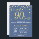 Invitation Bleu et or Surprise 90e Anniversaire Diamant<br><div class="desc">Surprise 90e anniversaire Invitation avec Arrière - plan Diamond Parties scintillant Bleu et Or. Confetti d'or. Anniversaire adulte. Hommes ou Femmes Anniversaire. Pour plus de personnalisation,  cliquez sur le bouton "Customiser" et utilisez notre outil de conception pour modifier ce modèle.</div>