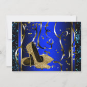 Invitation Bleu et or talons hauts femmes fête d'anniversaire (Dos)