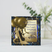 Invitation Bleu et or talons hauts femmes fête d'anniversaire (Debout devant)