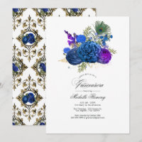 Bleu et or vintage paon floral Quinceañera