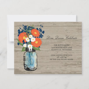Invitation Bleu et Orange Pot Mason en Bois   Réception