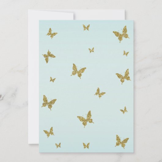 Invitation Bleu et Parties scintillant d'or Papillon doux 16  (Dos)