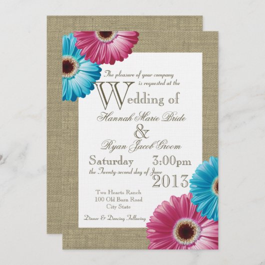 Invitation Bleu et rose (Devant / Derrière)