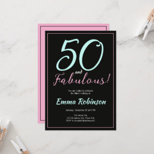 Invitation Bleu et rose "Cinquante et fabuleux" 50e anniversa