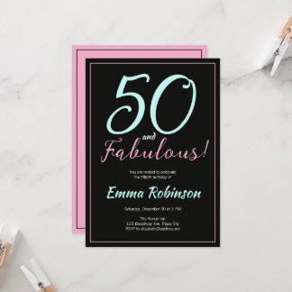 Invitation Bleu et rose "Cinquante et fabuleux" 50e anniversa