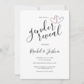 Invitation Bleu Et Rose Coeurs D'Amour Fête De Révélation De  (Devant)