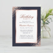 Invitation Bleu et Rose Gold Confetti fête d'anniversaire (Debout devant)