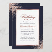 Invitation Bleu et Rose Gold Confetti fête d'anniversaire (Devant / Derrière)