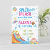 Invitation Bleu et rose gonflable Pool Party Fille Anniversai (Debout devant)