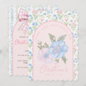 Invitation Bleu et rose Grandmillennial Floral Sweet 16 (Devant / Derrière)