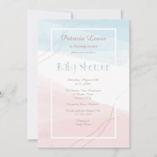 Invitation Bleu et Rose Moderne (Devant)