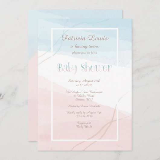 Invitation Bleu et Rose Moderne (Devant / Derrière)