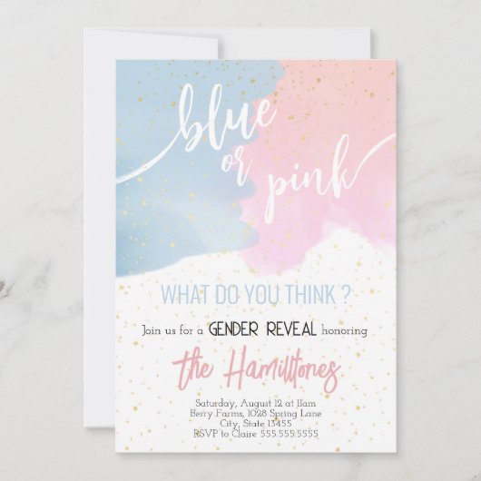 Invitation Bleu et rose | Parties scintillant Baby shower de (Devant)