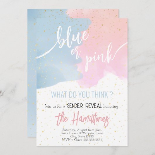 Invitation Bleu et rose | Parties scintillant Baby shower de (Devant / Derrière)