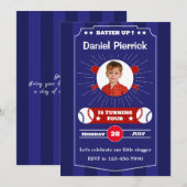 Invitation Bleu et Rouge Baseball Anniversaire Fête Invitatio (Devant / Derrière)