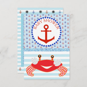 Invitation Bleu et rouge Crabe de plage Baby shower Invitatio