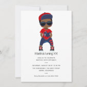 Invitation Bleu et rouge Hip hop thème Boy Birthday (Devant)