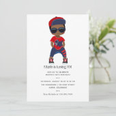 Invitation Bleu et rouge Hip hop thème Boy Birthday (Debout devant)