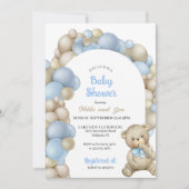 Invitation Bleu et Tan Balloon Arch Teddy Bear Baby shower (Devant)