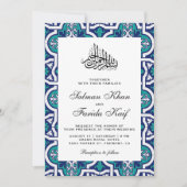 Invitation Bleu et Turquoise Islam Arabesque Mariage musulman (Devant)