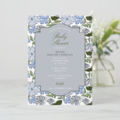 Invitation Bleu et vert bloc floral Imprimer Baby shower garç (Debout devant)