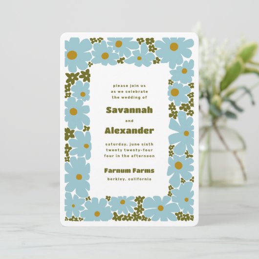 Invitation Bleu et vert de la forêt Super fleurs Boho Mariage (Debout devant)
