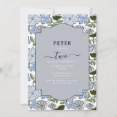 Invitation Bleu et vert Floral Block Imprimer Garçon Annivers (Devant)