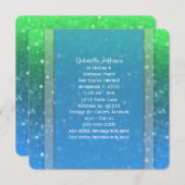 Invitation Bleu Et Vert Glitzy :Invitation de la fête (Devant / Derrière)