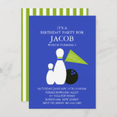 Invitation Bleu et vert Jeu de Bowling pour enfants Invitatio (Devant / Derrière)