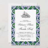Invitation Bleu et vert musulman Arabesque musulman Mariage (Devant)