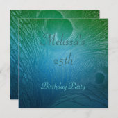 Invitation Bleu et vert Peacock Feather Anniversaire (Devant / Derrière)