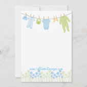 Invitation Bleu et Vert Petits vêtements Bébé Parsemer (Dos)