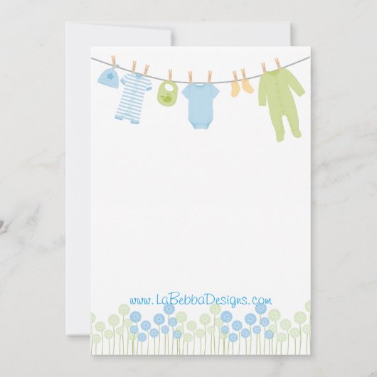 Invitation Bleu et Vert Petits vêtements Bébé Parsemer (Dos)