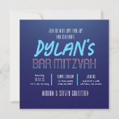Invitation Bleu et violet Neon Bat Bar Mitzvah Party (Devant)