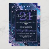 Invitation Bleu et violet Parties scintillant Faux Agate Anni (Devant / Derrière)