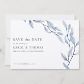 Invitation Bleu éthérée | chic botanique enregistrer la date (Devant)